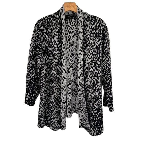 Kasper Womens Open Front Black Animal Print Cardigan Sweater size 1X - Picture 1 of 14